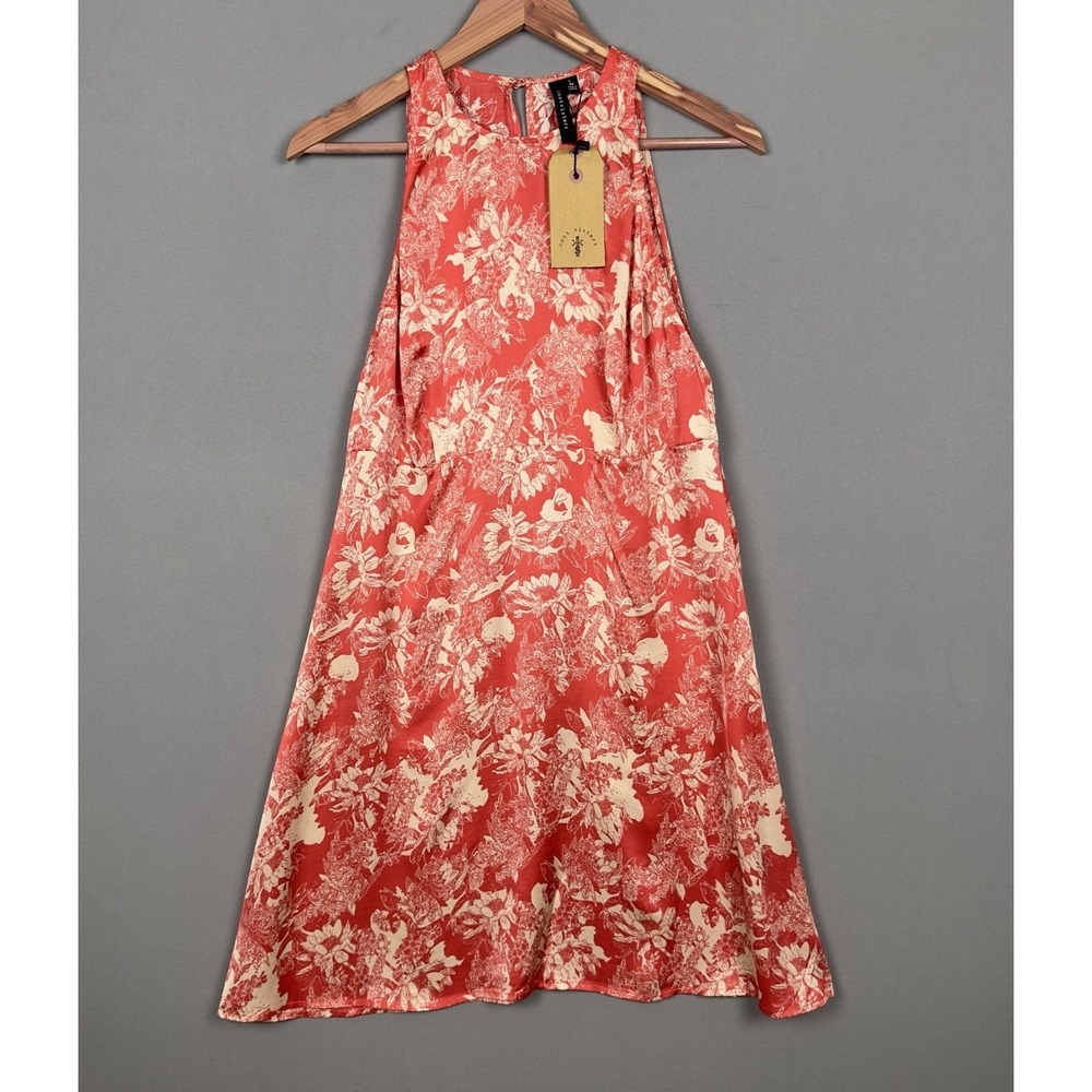 NWT Knot Sisters Floral Open Back Dress Large Coral Cream Sleeveless Viscose